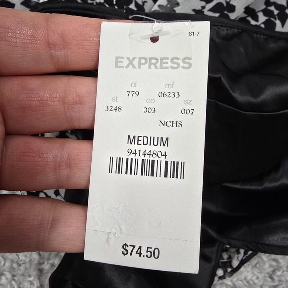 Express Dress Medium Black White Silk Mini Halter Babydoll Y2K Fairy Whimsigoth - Picture 10 of 16